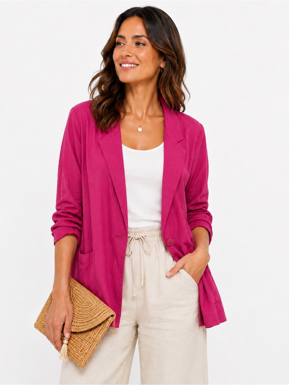 Fuchsia Open-Front Blazer Jacket